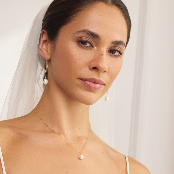 Gold Large Single Pearl Necklace