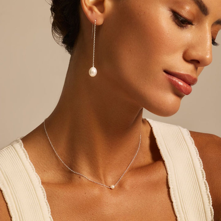 Gold Large Pearl Drop Ear Threaders