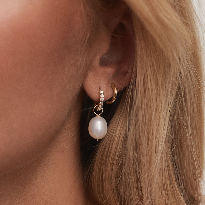 Gold Huggie Pearl Drop Earrings