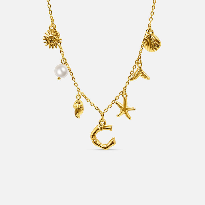 Gold ocean letter necklace