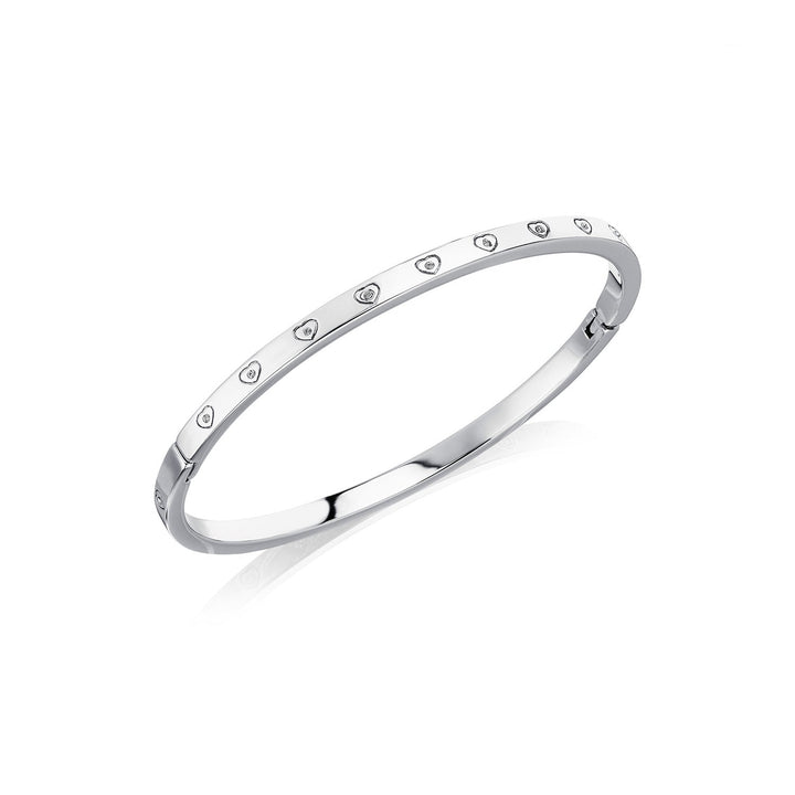 Silver Crystal Heart Bangle