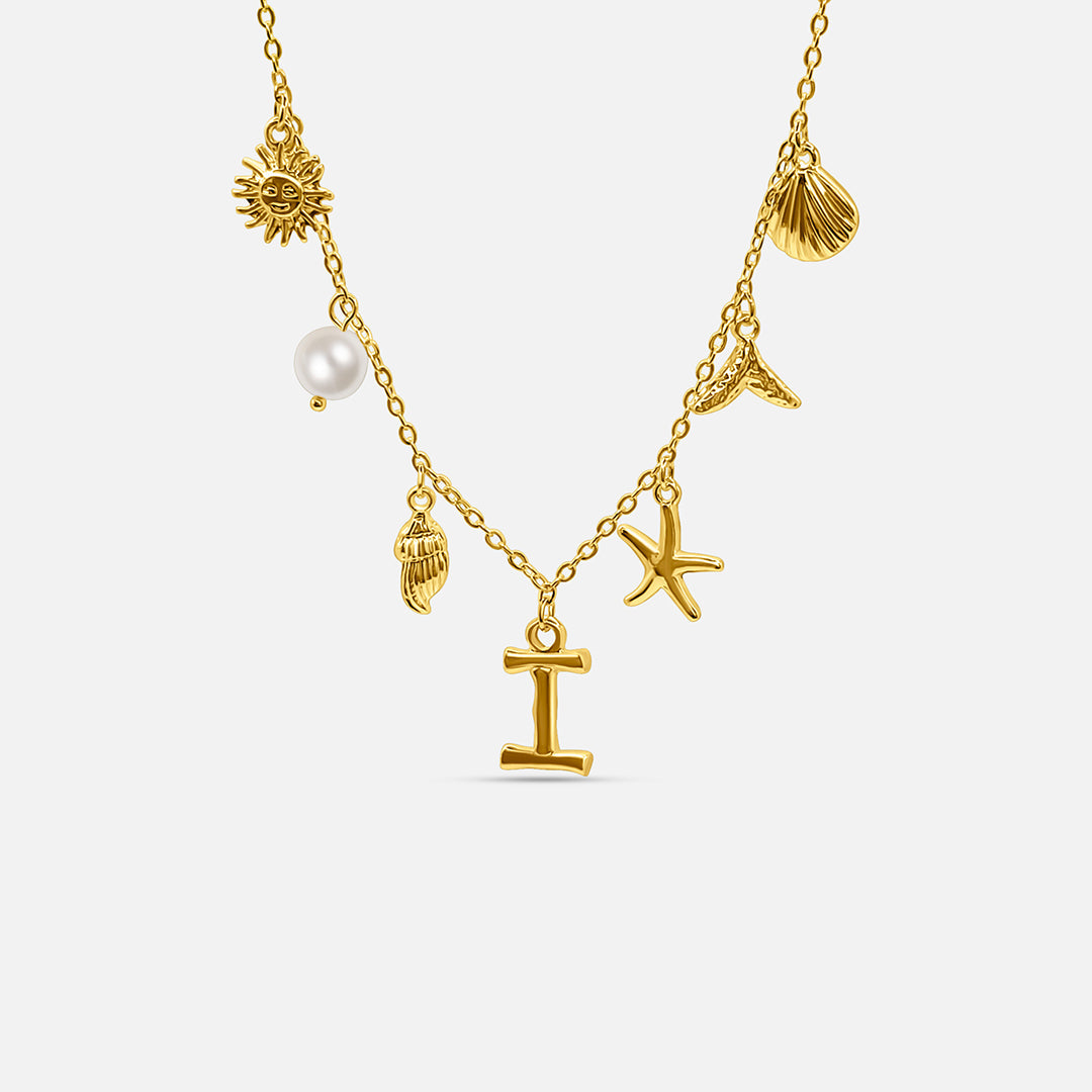 Gold ocean letter necklace