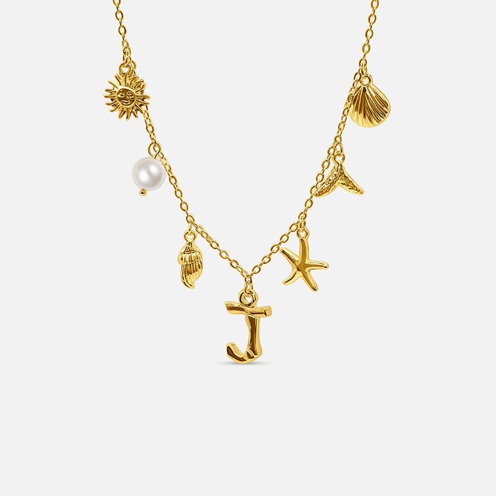 Gold ocean letter necklace