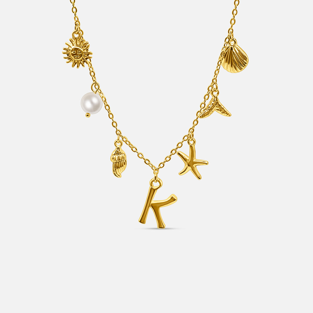 Gold ocean letter necklace