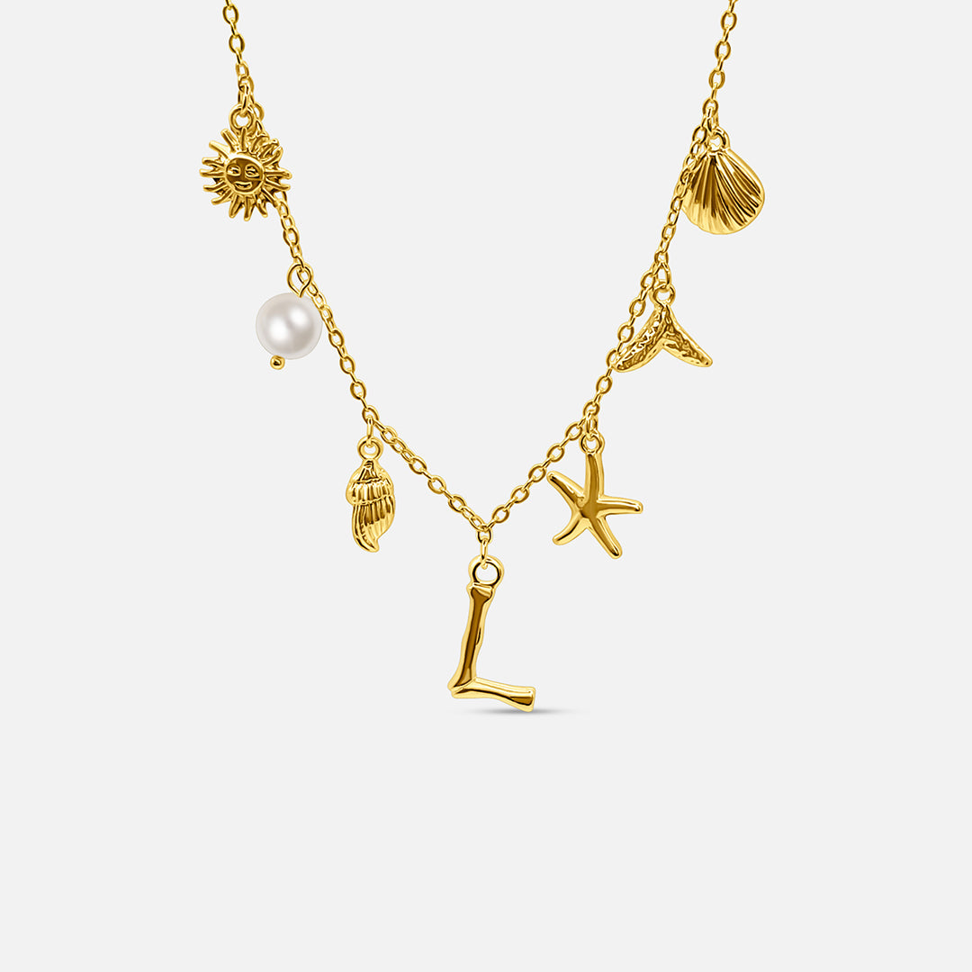 Gold ocean letter necklace