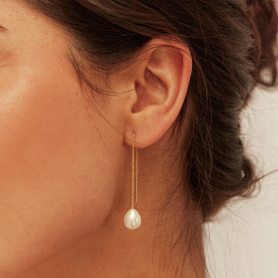 Gold Large Pearl Drop Ear Threaders