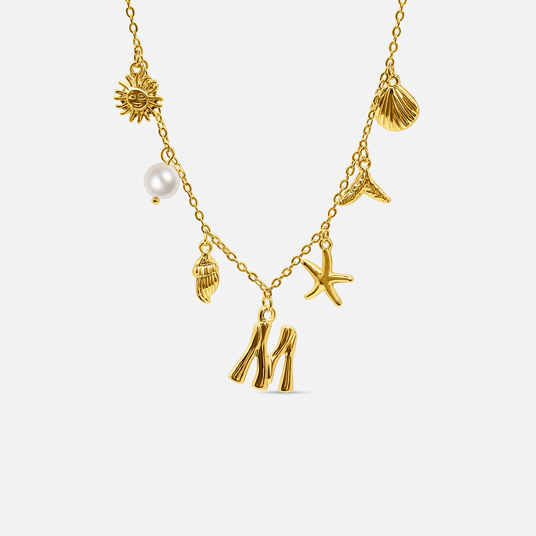 Gold ocean letter necklace