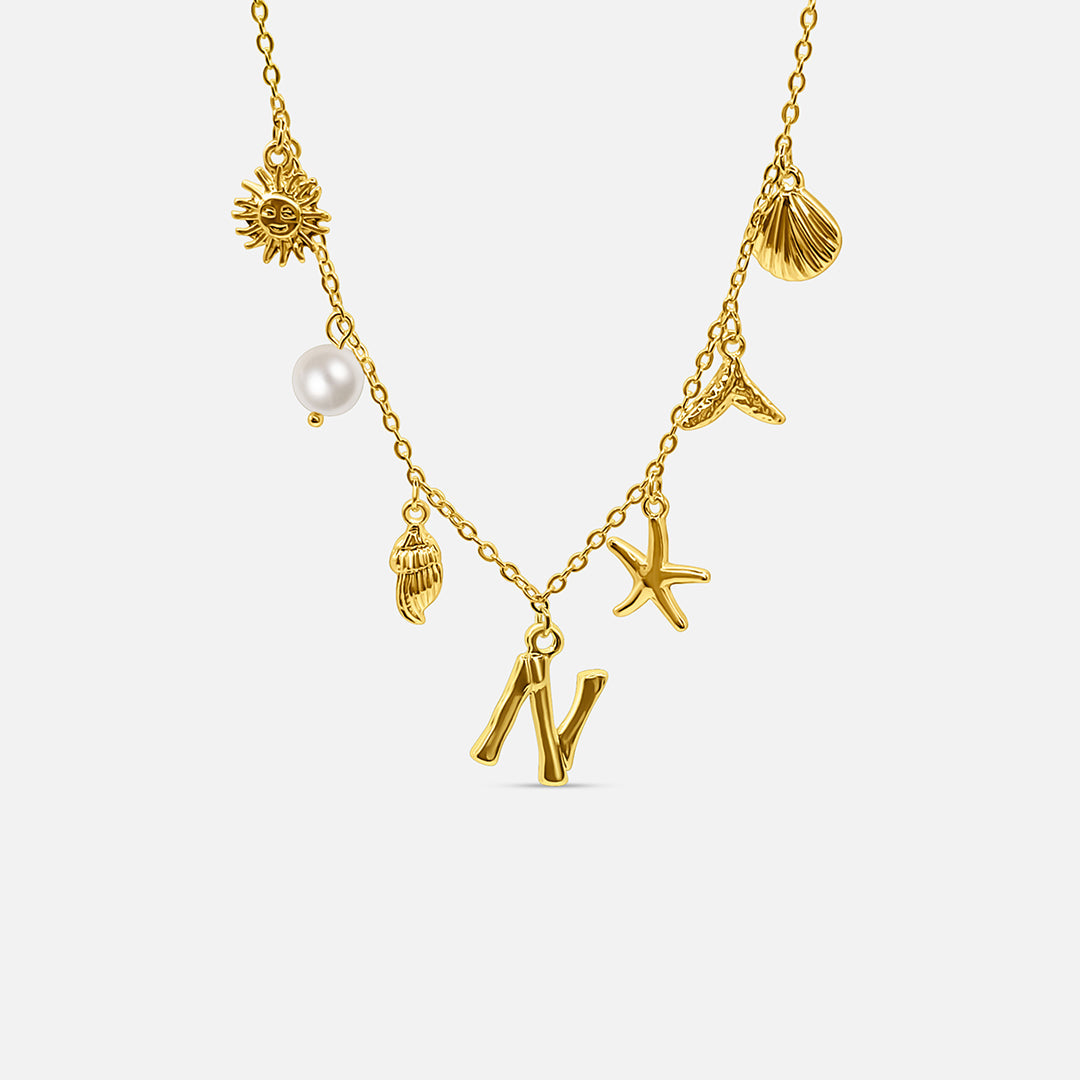 Gold ocean letter necklace