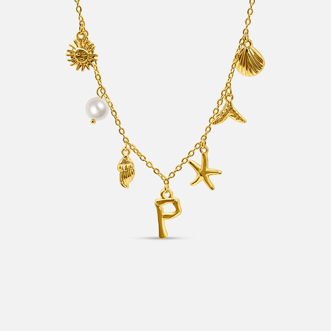 Gold ocean letter necklace