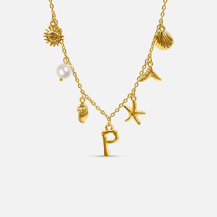 Gold ocean letter necklace