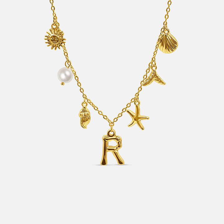 Gold ocean letter necklace