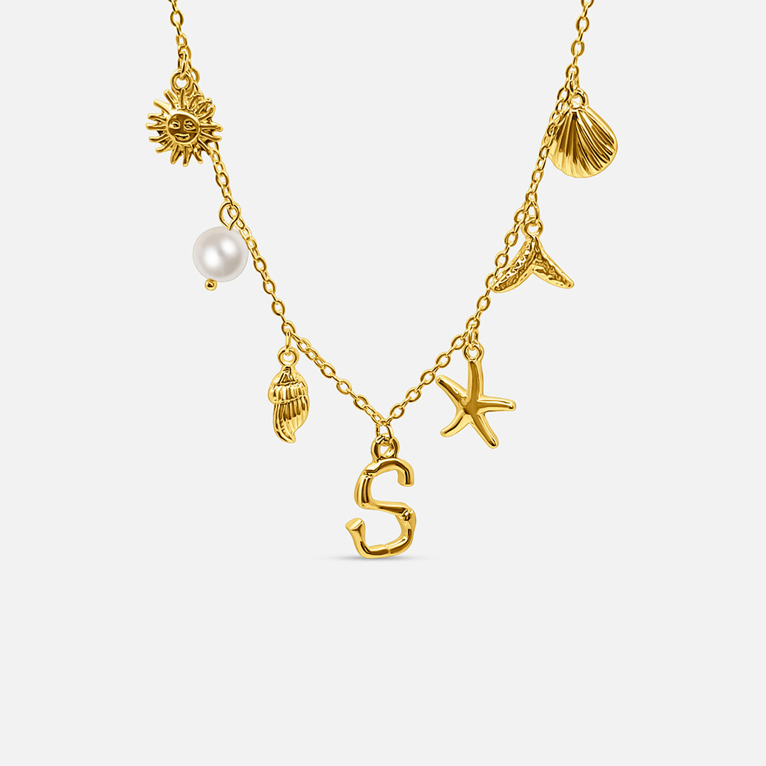 Gold ocean letter necklace
