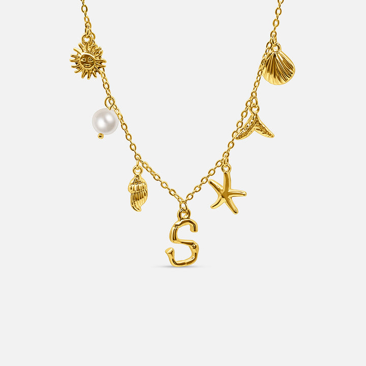 Gold ocean letter necklace