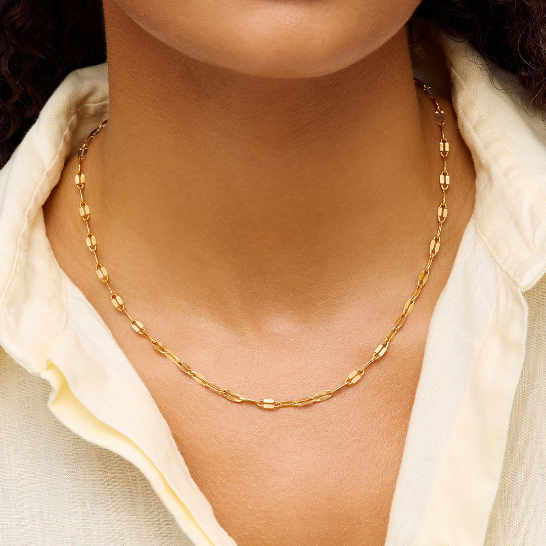 Gold Paperclip Diamond Cut Chain Necklace
