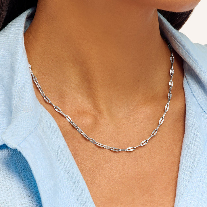 Silver Paperclip Diamond Cut Chain Necklace