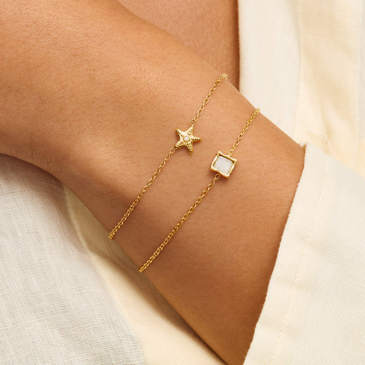 Gold Starfish & Moonstone Bracelet Set