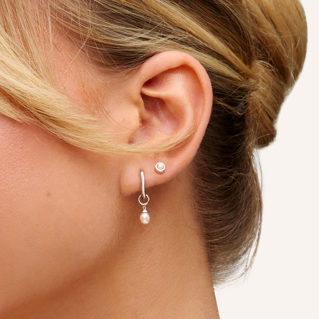 Silver Fine Organic Pearl Huggie Earring