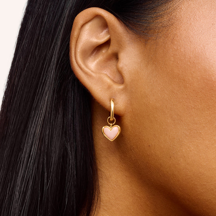Gold Pale Pink Opal Heart Huggie Earrings