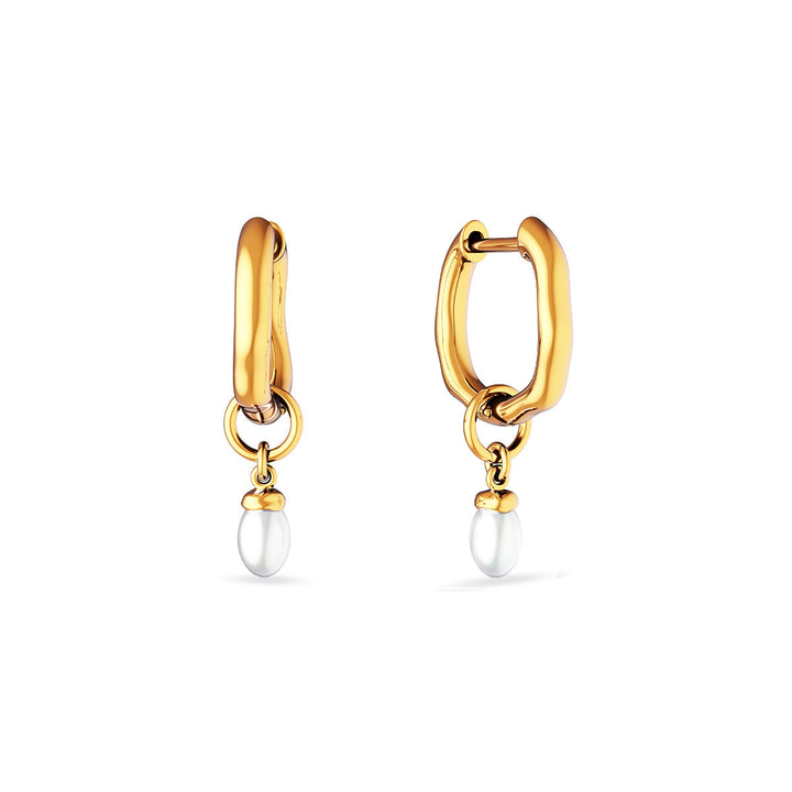 Gold Fine Organic Pearl Huggie Earring