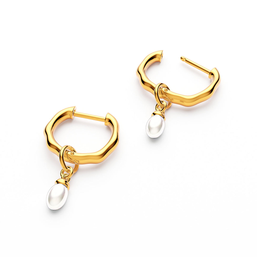 Gold Fine Organic Pearl Huggie Earring