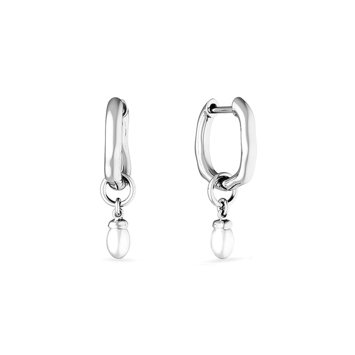Silver Fine Organic Pearl Huggie Earring