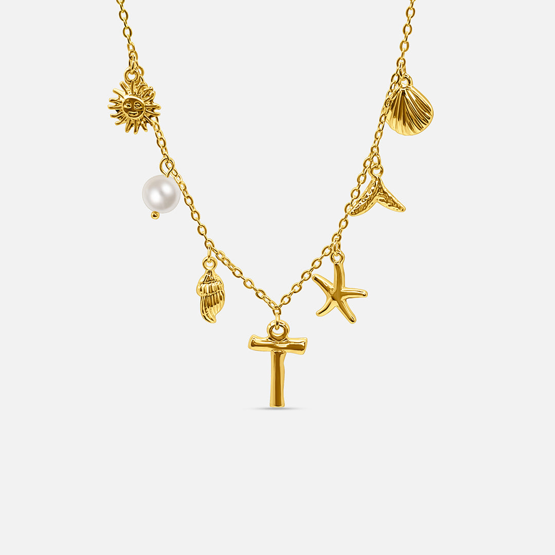 Gold ocean letter necklace