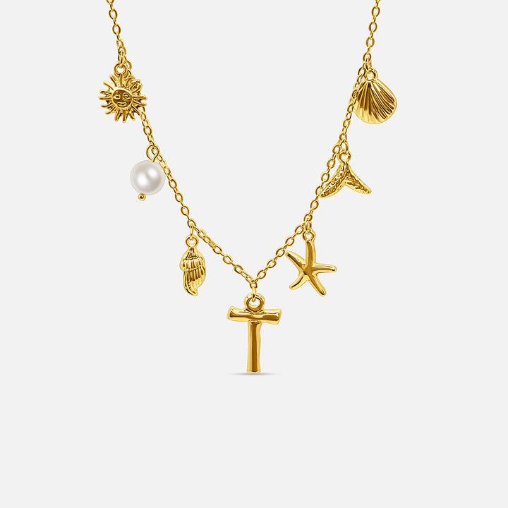 Gold ocean letter necklace