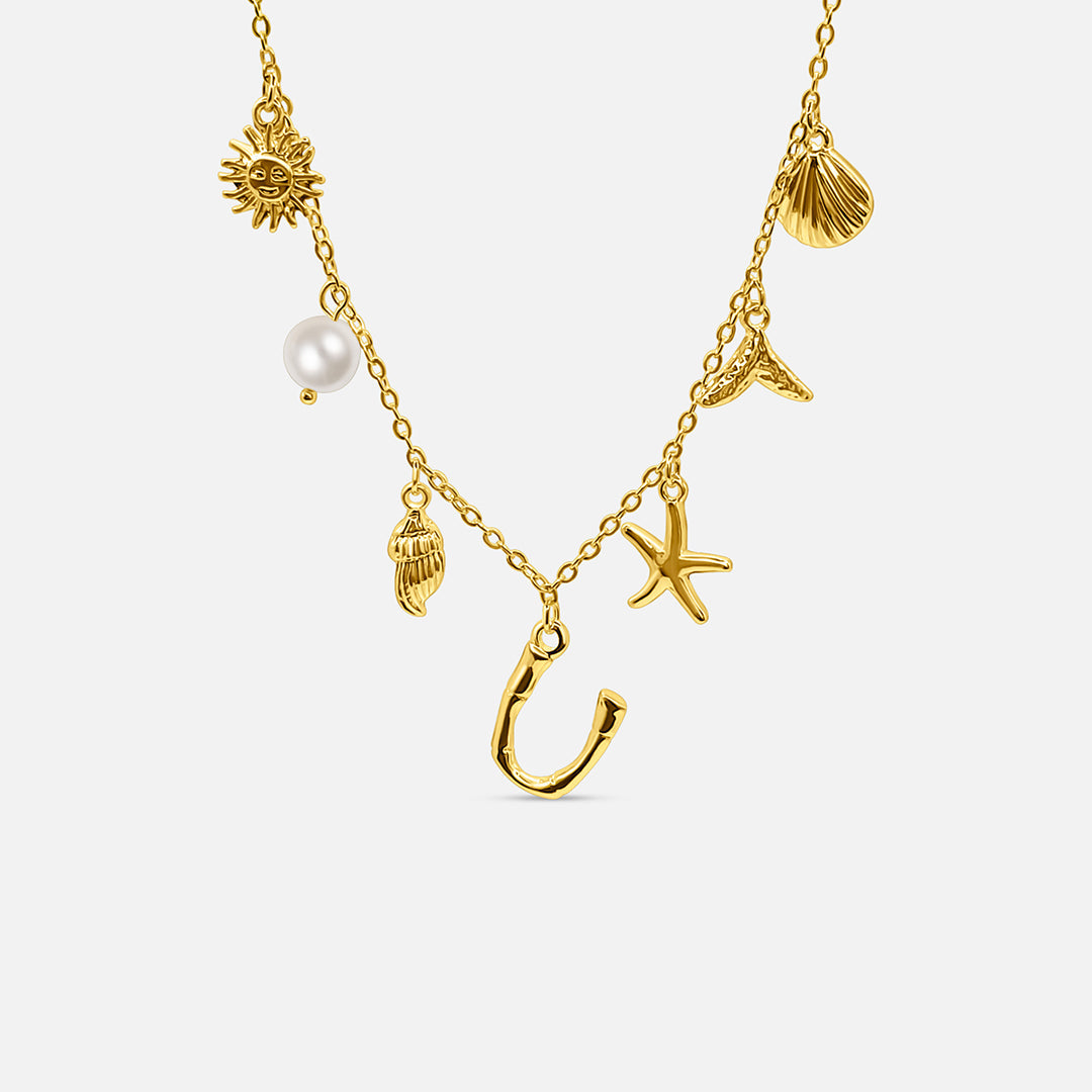 Gold ocean letter necklace