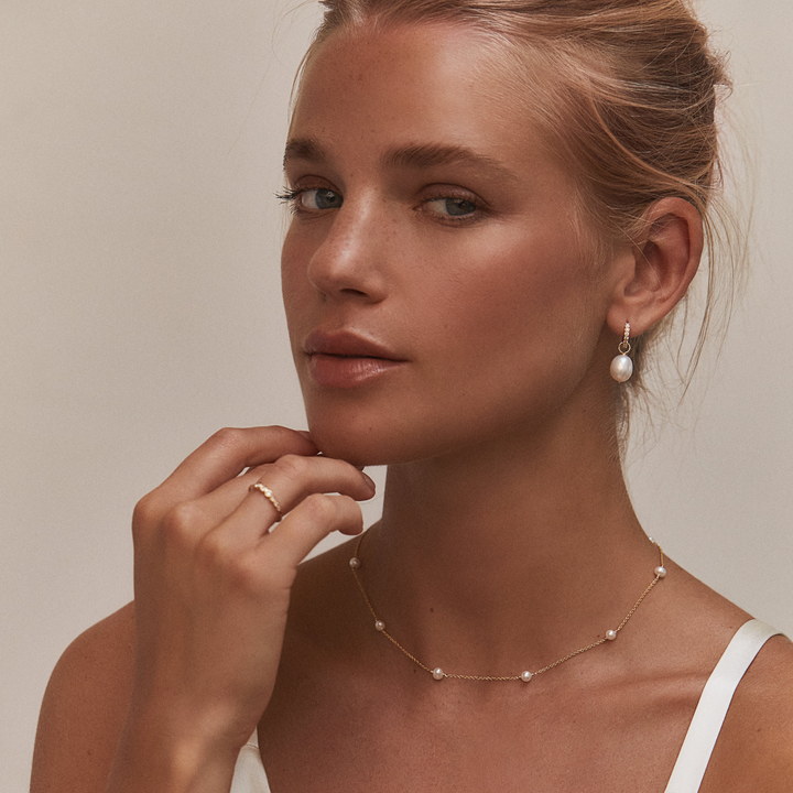 Gold Huggie Pearl Drop Earrings
