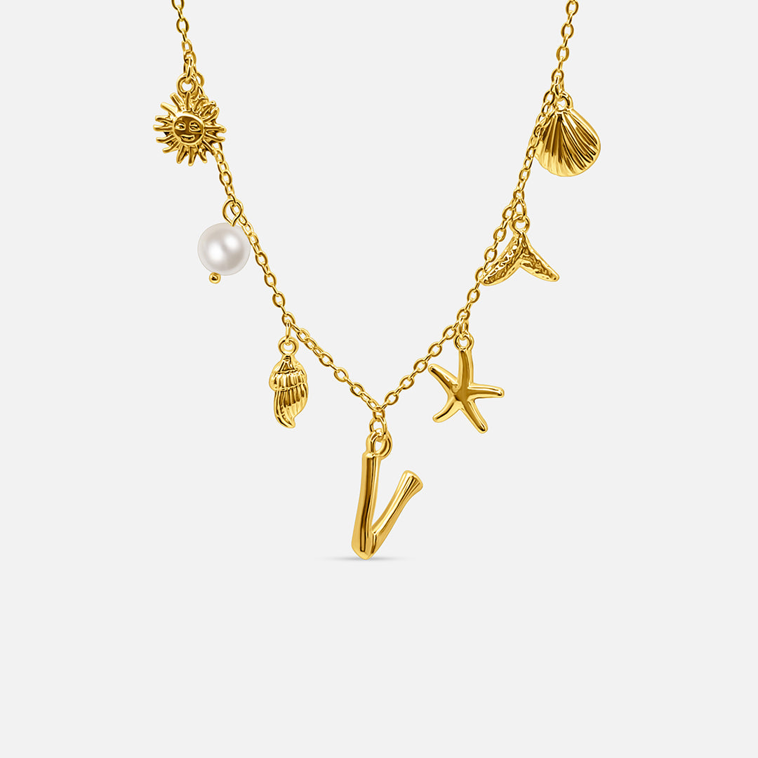 Gold ocean letter necklace
