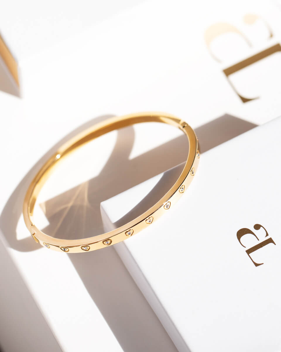 Gold Crystal Heart Bangle